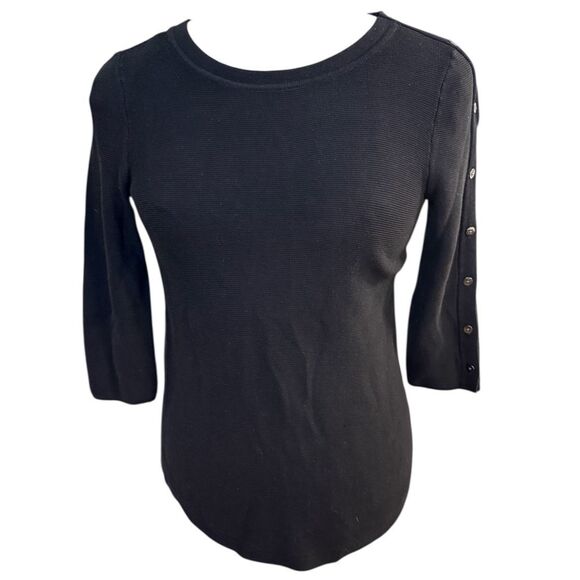 Talbots Textured Knit Top Sz. Sm. Black 3/4 Sleeves W/ Buttons - Picture 4 of 12
